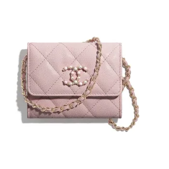 CHANEL Calfskin & Metal Crossbody Bag, Shoulder Bag, Coin Purse, Wallet Women's Light Pink