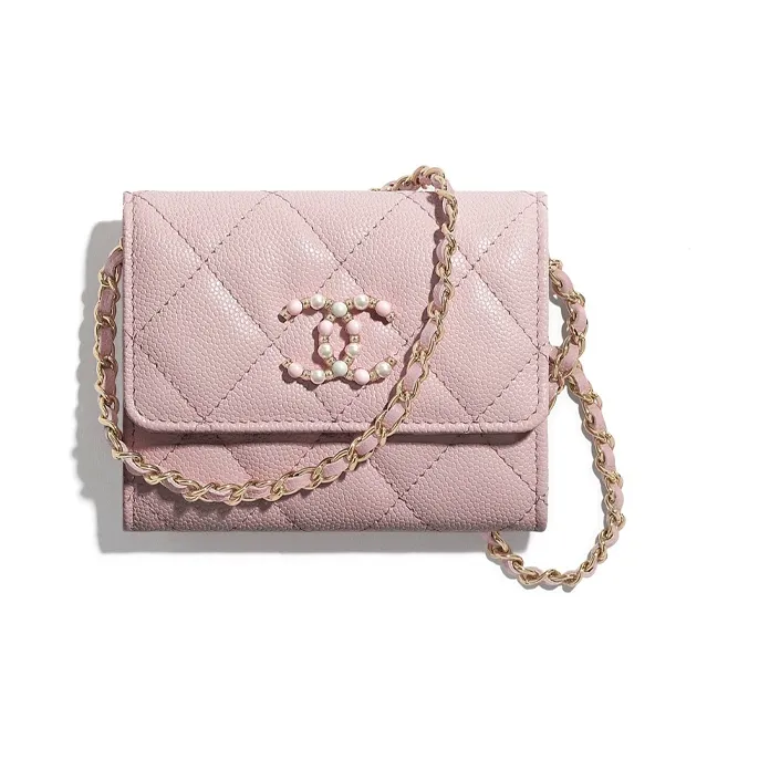 CHANEL Calfskin & Metal Crossbody Bag, Shoulder Bag, Coin Purse, Wallet Women's Light Pink-0