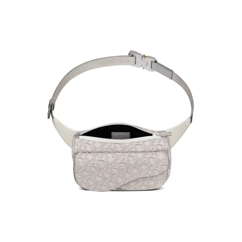 DIOR Saddle Cow Leather Fanny Pack Men's Beige/Grey White-2
