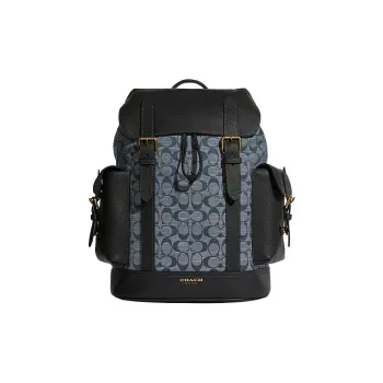 COACH Hudson Canvas Leather Backpack Large Size Men's Black/Denim Denim Blue