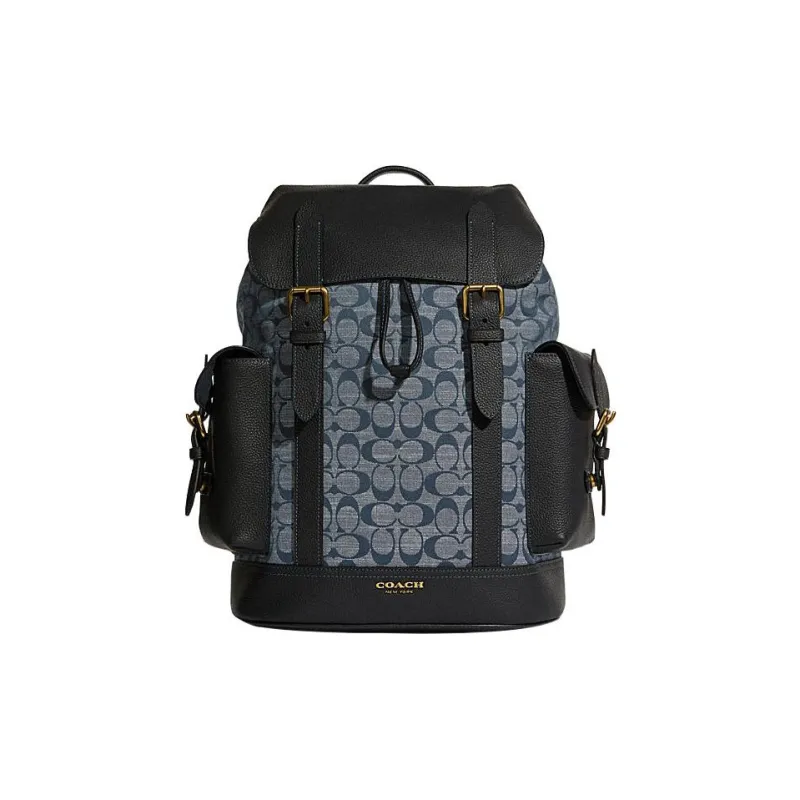 COACH Hudson Canvas Leather Backpack Tubas Men's Black/Denim Blue-0