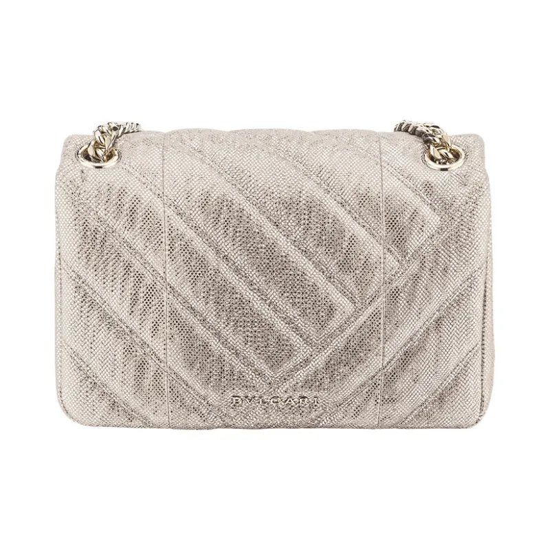 BVLGARI Serpenti Cabochon Water Snake Skin Shoulder Bag Small Size Women's Milk Beige-2