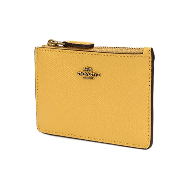 COACH Mini Id Skinny Leather Card Sleeve Card Holder Coin Purse Mini Women's Yellow-1