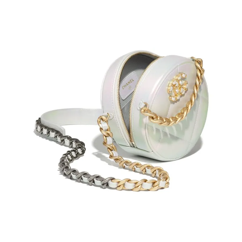 CHANEL 19Bag Calfskin Evening Bag, Round Bag, Chain Bag, Shoulder Bag, Crossbody Bag Women's White-2