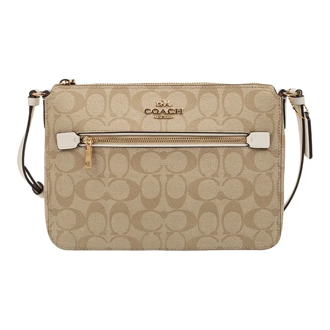 COACH Gallery PVC Crossbody Bag Shoulder Bag Medium Size Women's Khaki White-0