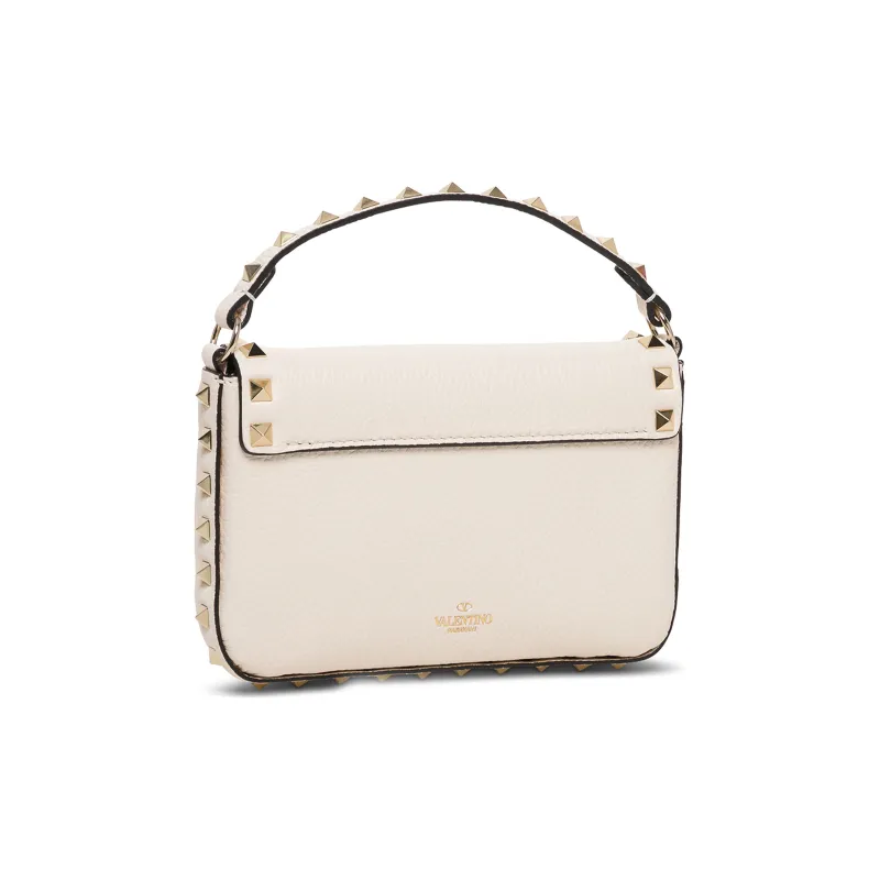 Valentino Hammered Texture Calfskin Handbag, Shoulder Bag, Crossbody Bag Women's Ivory-1