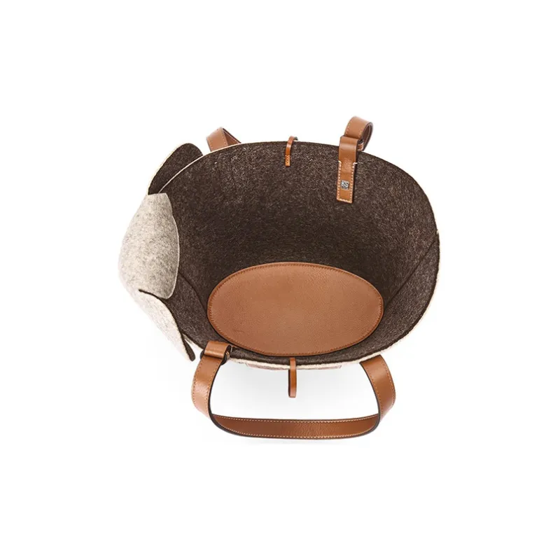 LOEWE Elephant Basket Felt With Calfskin Tote Bag Shopping Bag Shoulder Bag Handbag Women's Beige/Brown-2