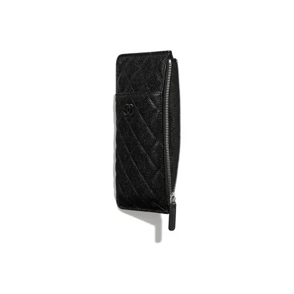 CHANEL So Black Grain Embossed Cow Leather Wallet Women's Black-1