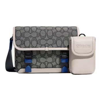 COACH League Fabric Messenger Bag, Shoulder Bag, Crossbody Bag Trumpets Men's Black Gray & White