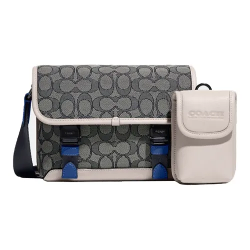 COACH League Fabric Messenger Bag Shoulder Bag Crossbody Bag Small Size Men's Black Gray And White