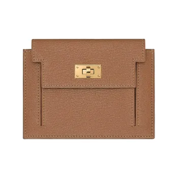 HERMES Kelly Pocket Mysore Goat Skin Short Wallet Women's 2J Quebracho Sparrow Wood Color