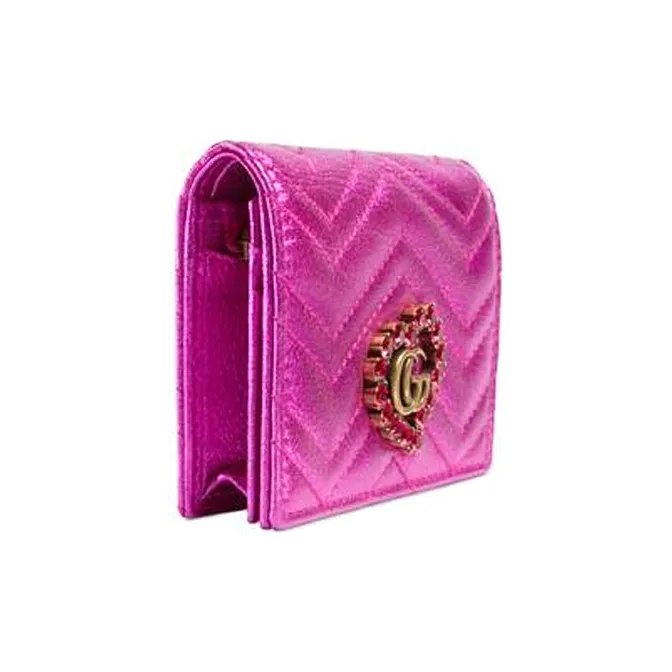 GUCCI Marmont Valentine's Day Collection Quilting Leather Card Holder Wallet Regular Women's Fuchsia-1