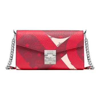MCM Millie Visetos Coated Canvas With Nappa Leather Shoulder Bag Crossbody Bag Medium Size Women's Red