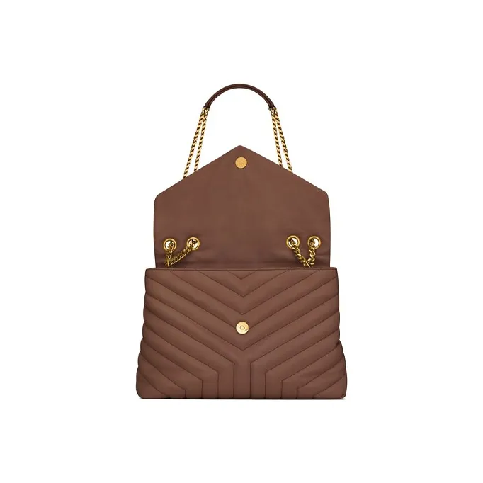 SAINT LAURENT LOULOU Quilting Leather Chain Bag Shoulder Bag Crossbody Bag Handbag Medium Size Women's Brown Red-4