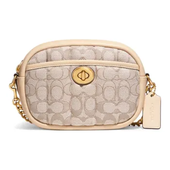 COACH Camera Cow Leather One Shoulder Crossbody Round Camera Bag Small Size Women's Stone Gray Ivory White
