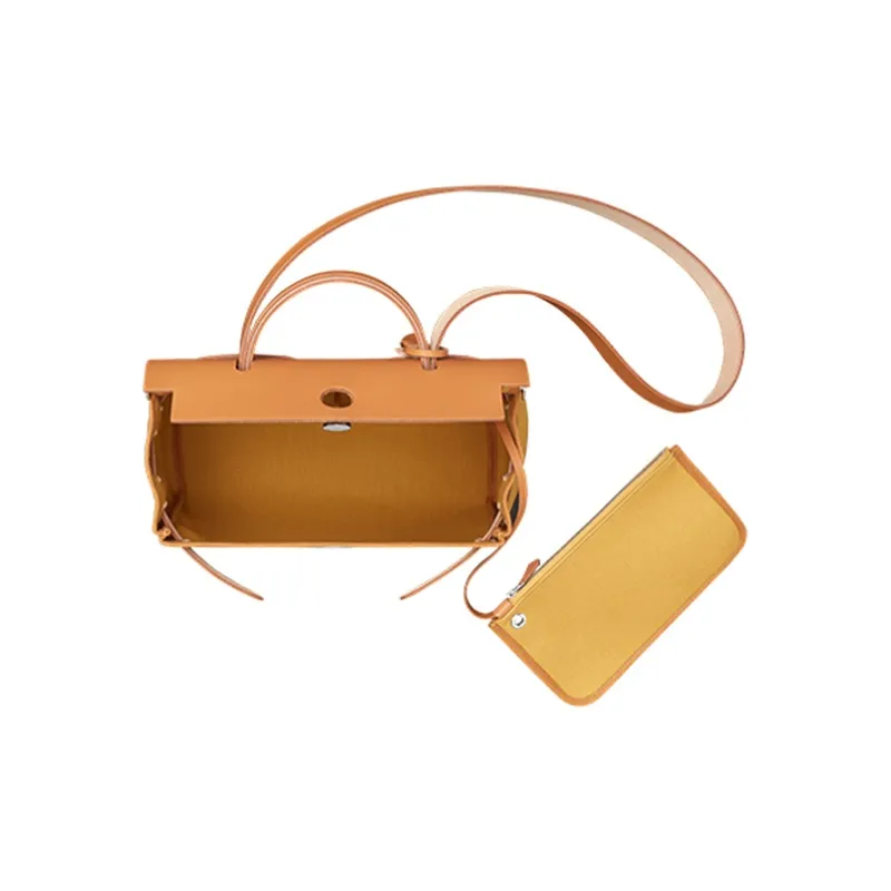 HERMES Herbag Zip Cow Leather Handbag Shoulder Bag Crossbody Bag Women's Ginger Yellow-3
