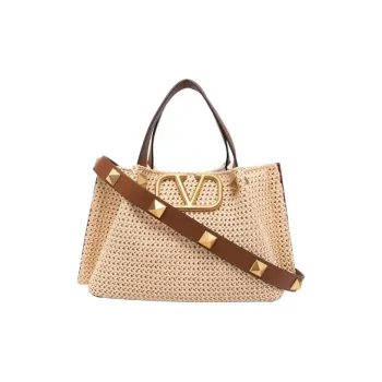 Valentino Natural Straw With Leather Patchwork Handbags Shoulder Bags Regular Women's Brown