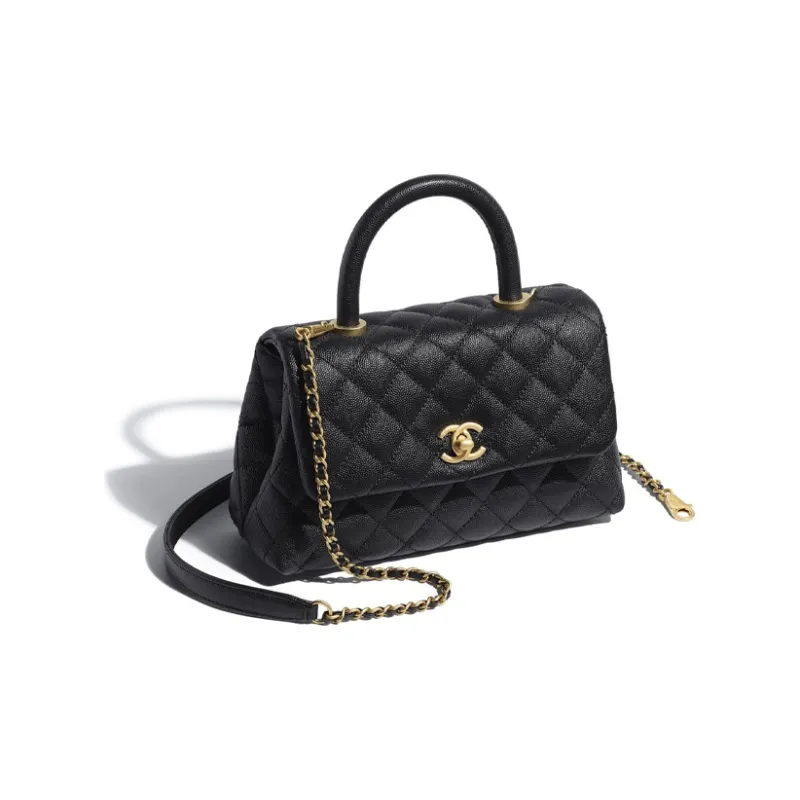 CHANEL Coco Handle Grain Embossed Cow Leather Crossbody One Shoulder Handbag Trumpets Women's Black-2