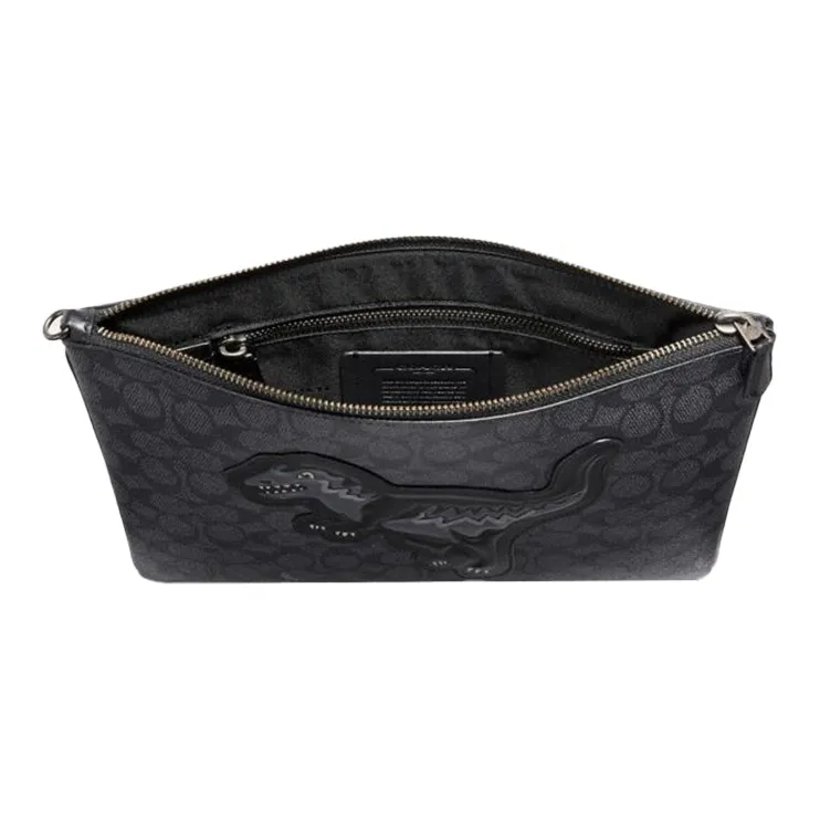 COACH Pouch Cow Leather Clutch Tubas Men's Charcoal Gray-1
