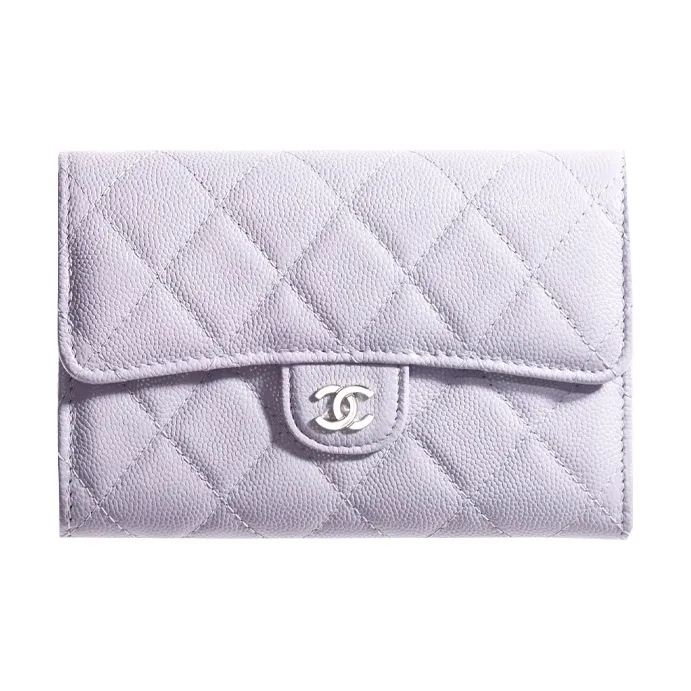 CHANEL Classic Flap CF Cow Leather Wallet, Card Holder Women's Light Purple-0
