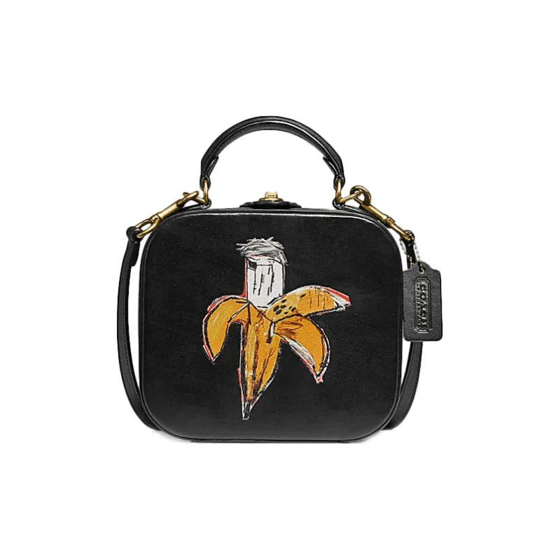 COACH Basquiat Collaboration Leather Handbag, Shoulder Bag Trumpets Women's Black-0