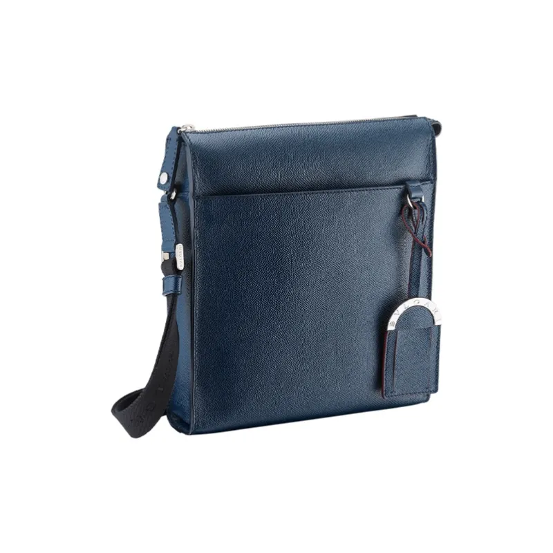BVLGARI Grain Calfskin Messenger Bag, Crossbody Bag Men's Sapphire Blue-1