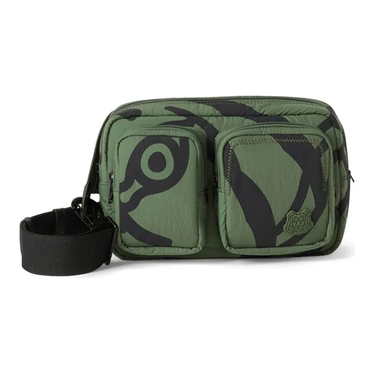 KENZO Nylon Fabric Crossbody One Shoulder Fanny Pack Men's Dark Khaki Green-0