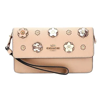 COACH Foldover Artificial Leather Clutch Small Size Women's Warm Gray