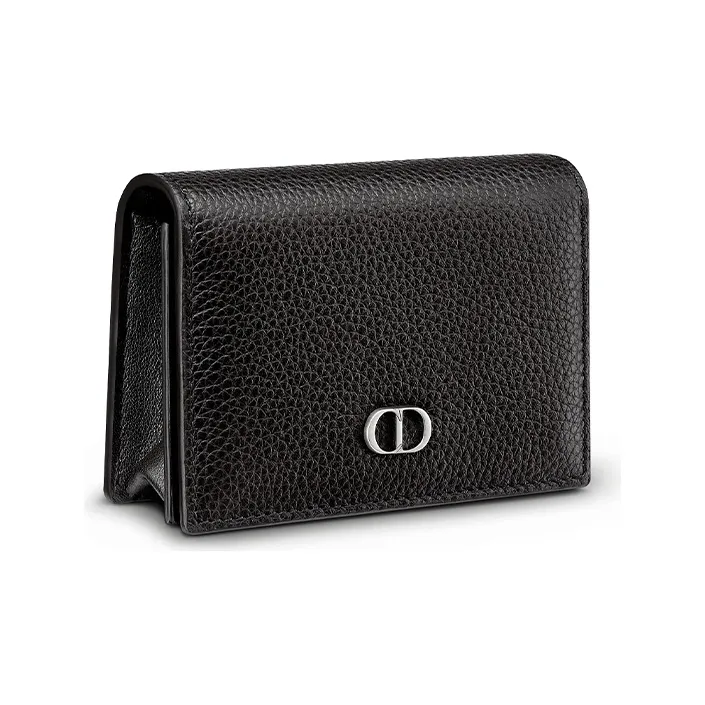 DIOR Cow Leather Business Card Holder Zero Wallet Card Holder Men's Black-1