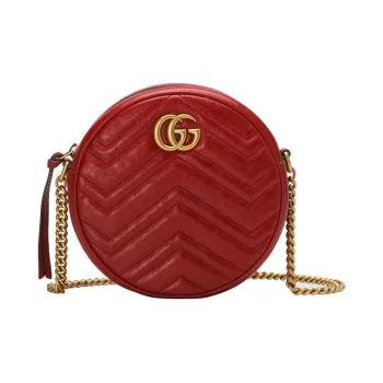 GUCCI Marmont Leather Round Bag Chain Crossbody Bag Shoulder Bag Women's Red