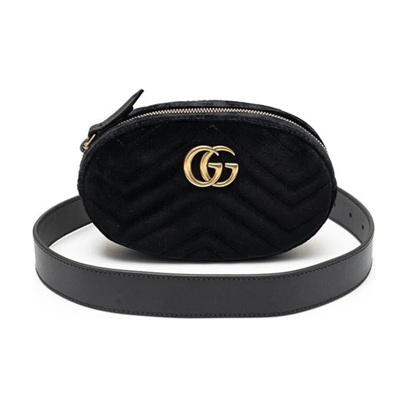 GUCCI Marmont Quilted Velvet Sling Bag, Fanny Pack Women's Black-1