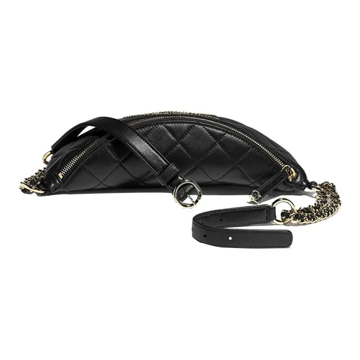 CHANEL Polished Lambskin Zip Bag, Chain Bag, Crossbody Bag, Fanny Pack Women's Black-2