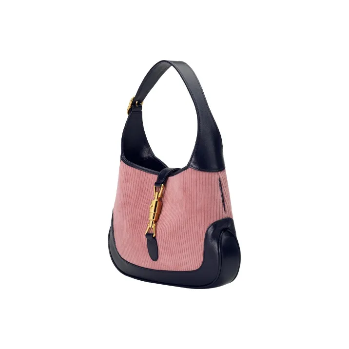 GUCCI Jackie 1961 Corduroy Leather Crescent Shoulder Bag Shoulder Bag Small Size Women's Purple Black Multicolor-1