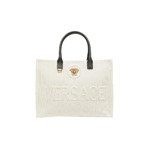 VERSACE La Medusa Canvas Neoprene Bag, Shopping Bag, Neoprene Handbag Large Size Women's White