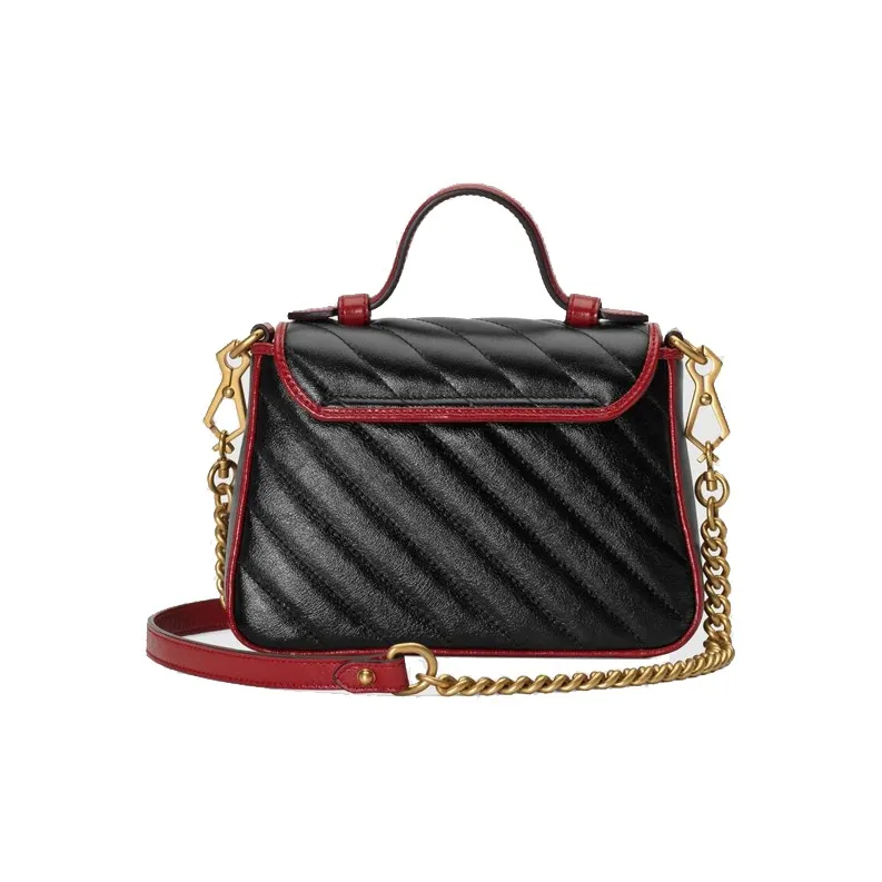 GUCCI GG Marmont Leather Messenger Bag Portable Crossbody Bag Shoulder Bag Mini Women's Black/Red-1