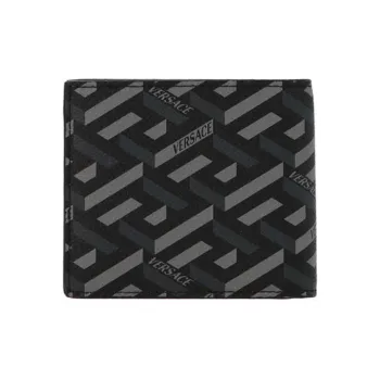 VERSACE Leather Leather Clip Card Holder Wallet Men's Black Gray Color