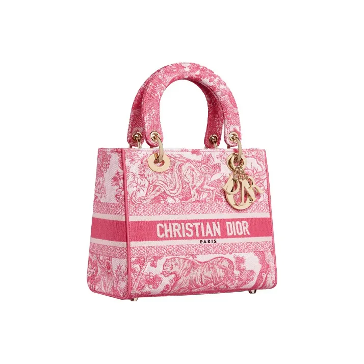 DIOR Lady Dior Fabric Lady Dior Bag, Shoulder Bag, Crossbody Bag, Handbag Medium Size Women's Peony Pink/White-1