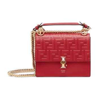 FENDI Kan I Cow Leather Handbag Small Size Women's Red