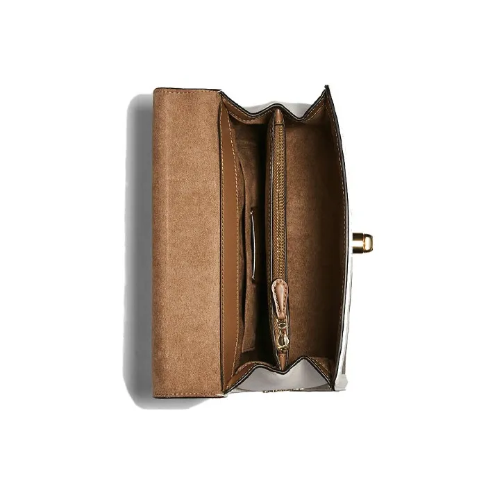 COACH Tilly Canvas With Leather Handbag, Crossbody Bag, Shoulder Bag Medium Size Women's Khaki And Brown Monogram-2