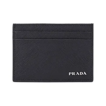 PRADA Saffiano Leather Card Holder With Card Clip Men's Black