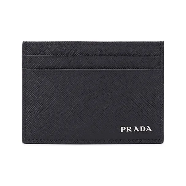 PRADA Saffiano Leather Card Holder With Card Clip Men's Black-0