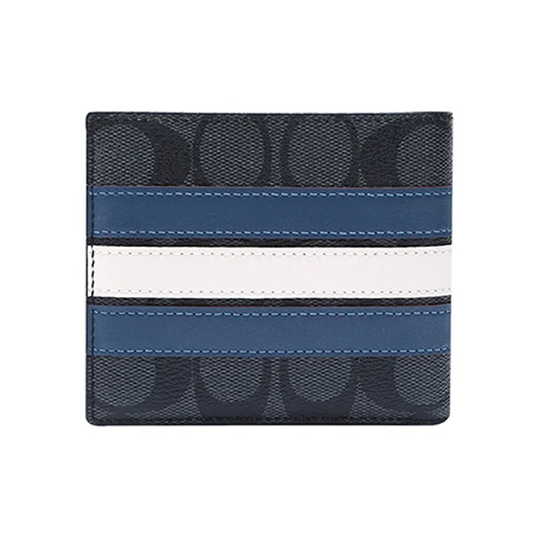 COACH 3 IN 1 Wallet Canvas With Leather 3 in 1 Wallet Men's Old Flower Black/Blue White Stripes-1