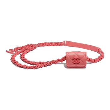 CHANEL Calfskin & Bright Lacquered Finish Metal Fanny Pack AirPods Pro Earphone Case Regular Women's Coral