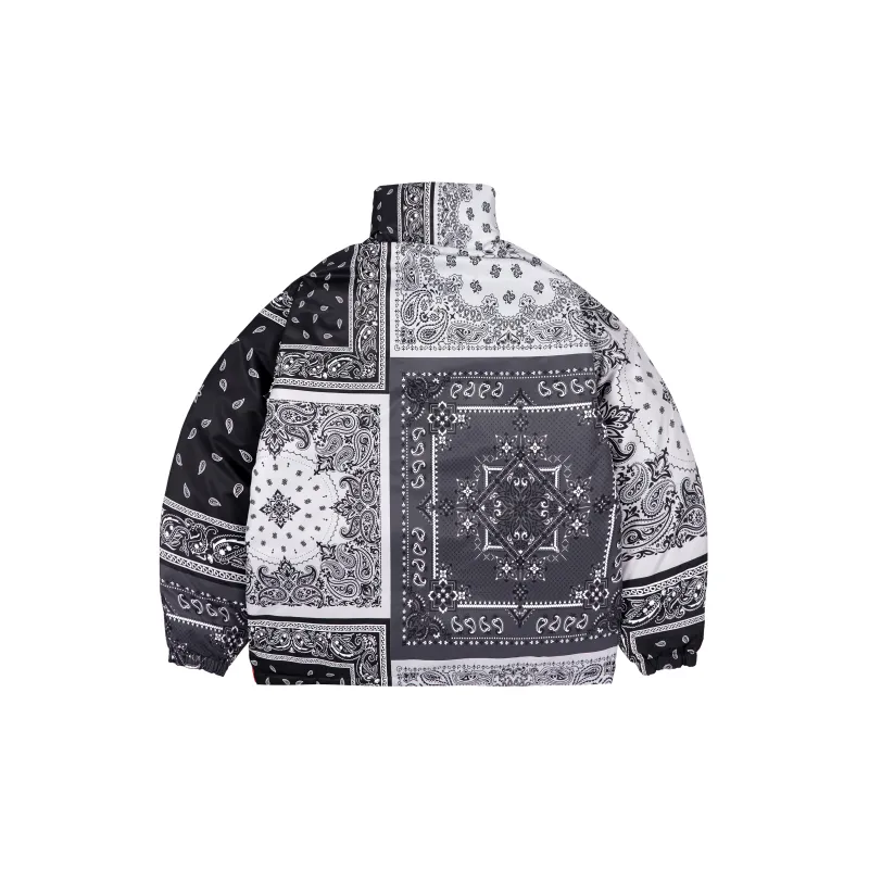 HARSH AND CRUEL Abstract Pattern Solid Color Stand Collar Loose Fit Thickened Puffer Jacket Unisex Black-1