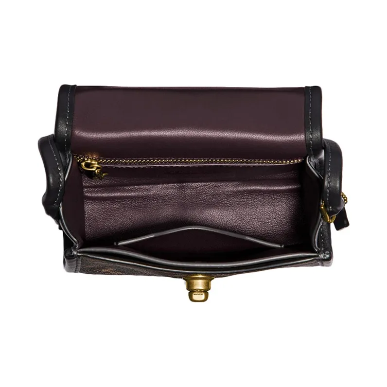 COACH Turnlock Canvas With Leather Handbag Shoulder Bag Crossbody Bag Small Size Women's Brown & Black-2