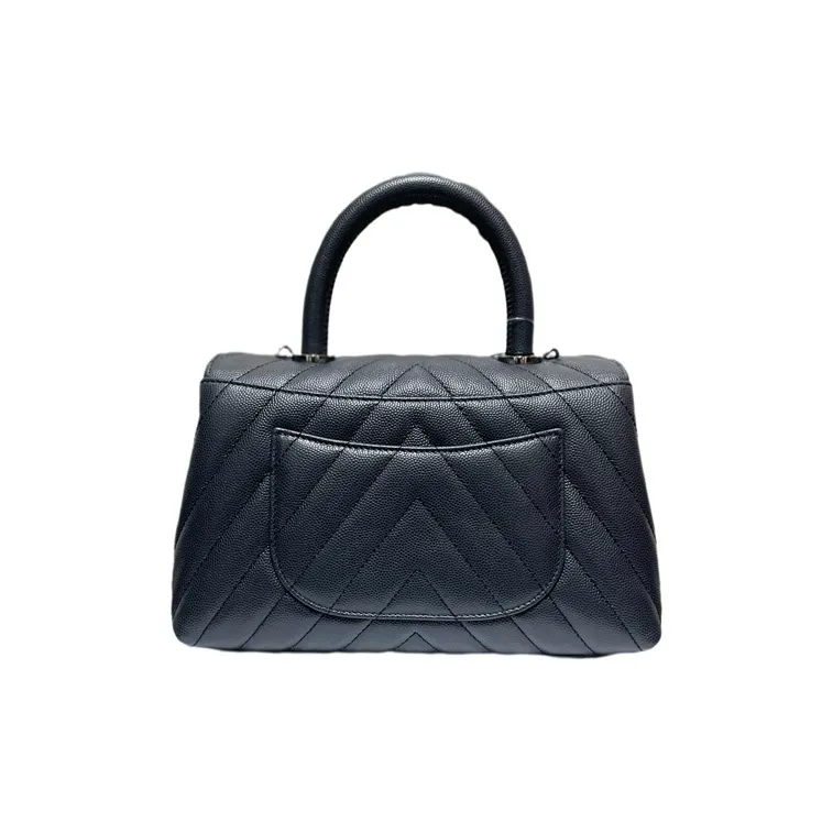 CHANEL Coco Handle Cow Leather Shoulder Bag, Crossbody Bag, Handbag Women's Gray-1