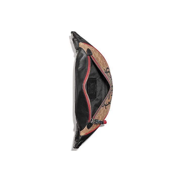 COACH Rivington Leather PVC Crossbody Bag Fanny Pack Sling Bag Large Size Men's Khaki Red Black-2