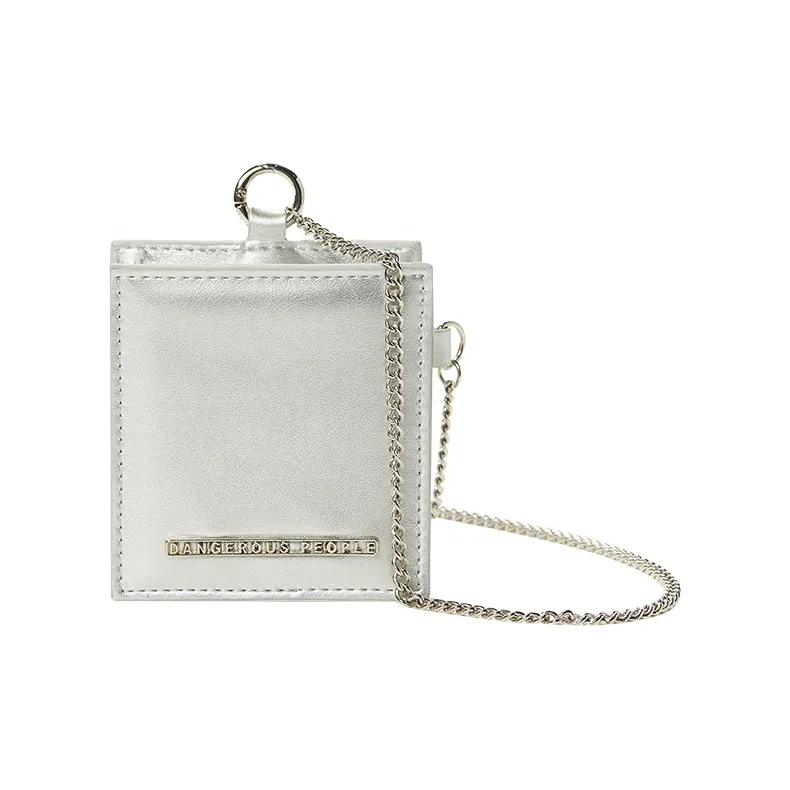 DANGEROUSPEOPLE Leather Small Square Bag Crossbody Bags Mini Unisex Silver/Black-0