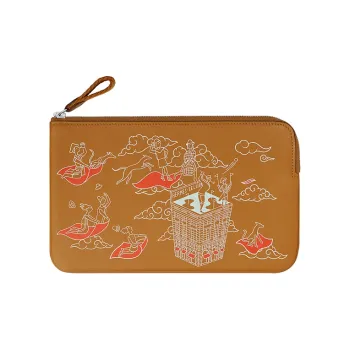 HERMES Carre Pocket Calfskin Clutch Women's Beige/White/Caramel