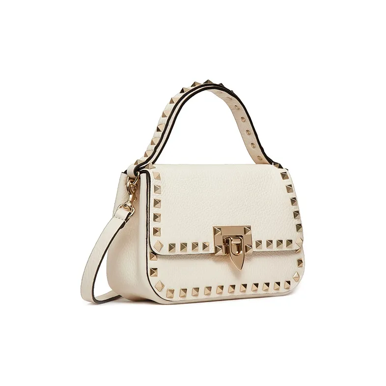 Valentino Grain Calfskin Portable Crossbody Bag, Shoulder Bag Small Size Women's White-1